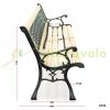 Garden bench with lattice backrest and wooden seat, wrought iron with iron frame, 122 cm wide