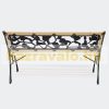 Cast iron garden bench with floral backrest and wooden seat with cast iron frame