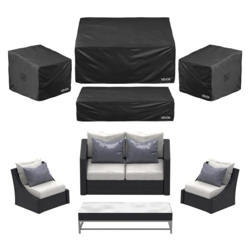 Kerti bútor takaró szett fekete 4 részes, vízálló, 420D Oxford védőhuzat teraszbútorokhoz