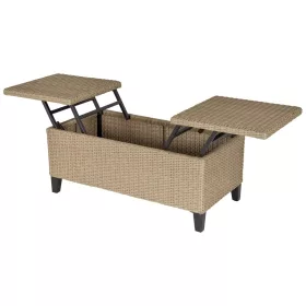   Kerti rattan dohányzóasztal kültéri kávézó asztal kihúzható 103x50x45,5 cm