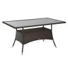 Polirattan kerti étkezőasztal biztonsági üveglappal 150x85x74 cm barna-fekete