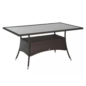  Polirattan kerti étkezőasztal biztonsági üveglappal 150x85x74 cm barna-fekete