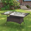 Polirattan kerti étkezőasztal biztonsági üveglappal 150x85x74 cm barna-fekete