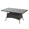 Polirattan kerti étkezőasztal biztonsági üveglappal 150x85x74 cm barna-fekete