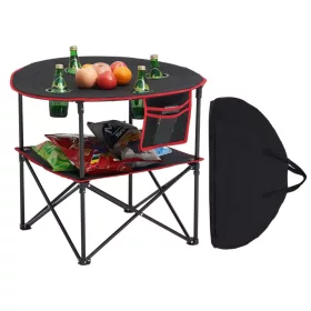   Összecsukható kempingasztal 72x72 cm vízálló Oxford szövet asztal pohártartóval és hordtáskával