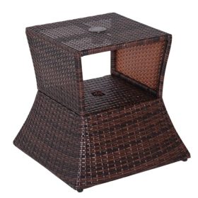   Kerti asztal napernyőtartóval polyrattan kerti bútor barna 54x54x55 cm