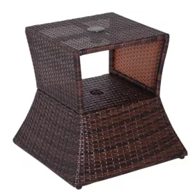 Kerti asztal napernyőtartóval rattan kerti bútor barna 54x54x55 cm