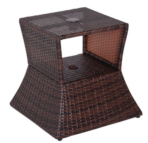 Garden table with parasol holder polyrattan garden furniture brown 54x54x55 cm