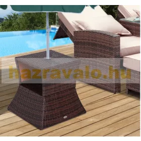 Kerti asztal napernyőtartóval rattan kerti bútor barna 54x54x55 cm