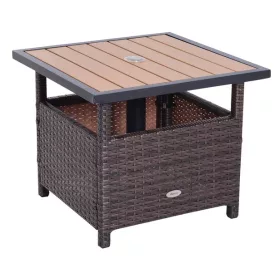   Kerti asztal napernyőtartóval polyrattan kerti bútor barna 55,5x55,5x46 cm