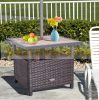 Garden table with parasol holder polyrattan garden furniture brown 55.5x55.5x46 cm