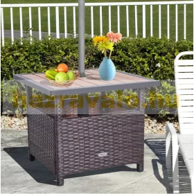   Kerti asztal napernyőtartóval polyrattan kerti bútor barna 55,5x55,5x46 cm