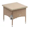 Polyrattan kerti dohányzóasztal 50x50x45 cm szürke-bézs, üveglappal