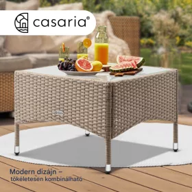   Polyrattan kerti dohányzóasztal 58x58x42 cm bézs, üveglappal