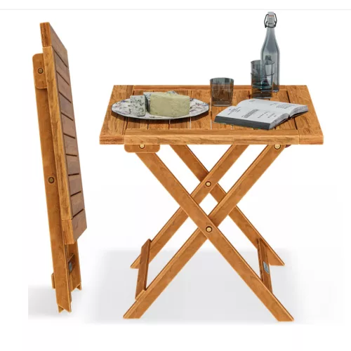 Összecsukható akácfa kerti asztal 46x46x46 cm kompakt és elegáns kültéri asztal