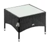 Polyrattan kerti dohányzóasztal 58 x 58 x 42 cm fekete, üveglappal