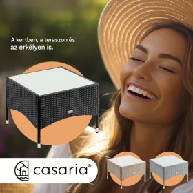   Polyrattan kerti dohányzóasztal 58 x 58 x 42 cm fekete, üveglappal