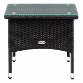   Polyrattan kerti dohányzóasztal 50x50x45 cm fekete, üveglappal