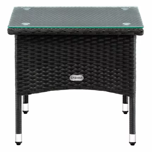 Polyrattan kerti dohányzóasztal 50x50x45 cm fekete, üveglappal