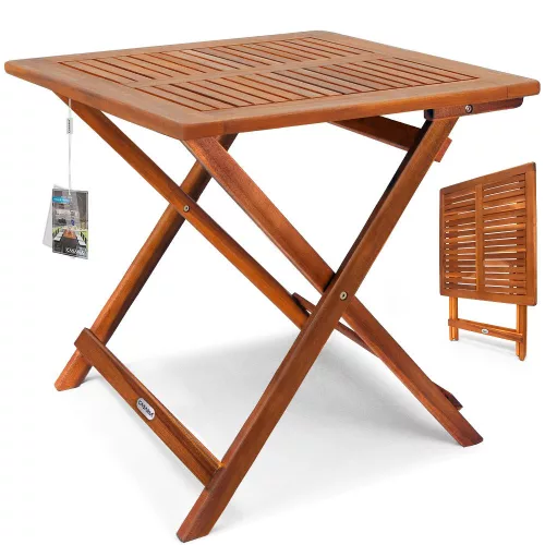 Akácfa kerti asztal 70x70x73 cm összecsukható, tömör fa kültéri asztal