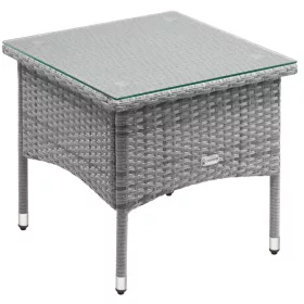   Polyrattan kerti dohányzóasztal 50x50x45 cm szürke kerti asztal üveglappal