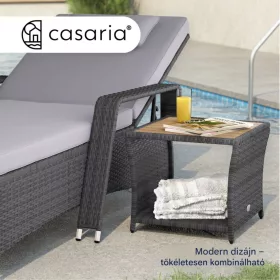  Polyrattan kerti dohányzóasztal akácfa lappal 40x45x45 cm szürke kültéri asztal