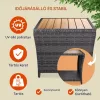 Polyrattan kerti dohányzóasztal akácfa lappal 40x45x45 cm szürke kültéri asztal