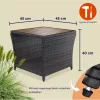 Polyrattan kerti dohányzóasztal akácfa lappal 40x45x45 cm szürke kültéri asztal