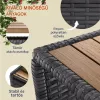 Polyrattan kerti dohányzóasztal akácfa lappal 40x45x45 cm szürke kültéri asztal