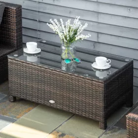 Polirattan kerti dohányzóasztal 85x50x39 cm barna