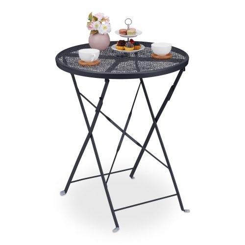 Folding garden table with parasol holder, side table, balcony table, bistro table, matt anthracite