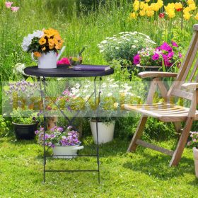   Összecsukható kerti asztal napernyőtartóval kisasztal balkon asztalka bisztróasztal matt antracit