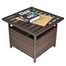   Kerti asztal napernyőtartóval polyrattan kerti bútor sötétbarna 55,5x55,5x46 cm