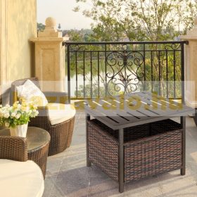   Kerti asztal napernyőtartóval polyrattan kerti bútor sötétbarna 55,5x55,5x46 cm