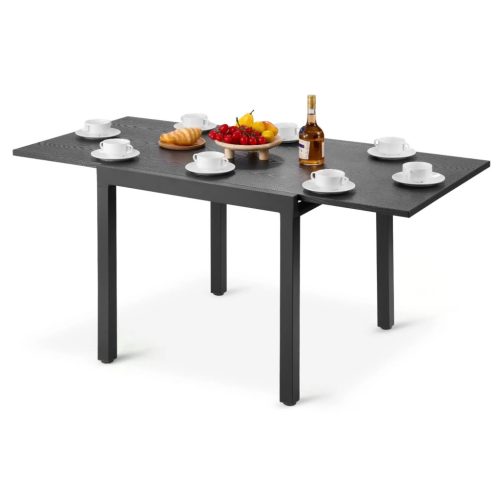 Kihúzható kerti asztal 80-160 cm kültéri étkezőasztal vízálló, 68 kg teherbírás, sötétszürke