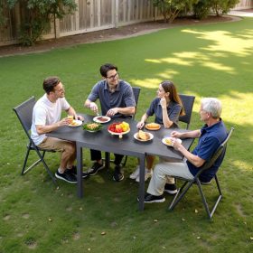   Kihúzható kerti asztal 80-160 cm kültéri étkezőasztal vízálló, 68 kg teherbírás, sötétszürke