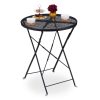 Folding garden table with parasol holder side table balcony table bistro table black