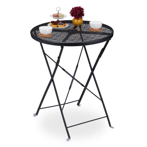 Folding garden table with parasol holder side table balcony table bistro table black