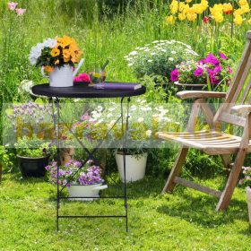   Összecsukható kerti asztal napernyőtartóval kisasztal balkon asztalka bisztróasztal fekete