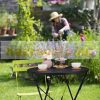 Folding garden table with parasol holder side table balcony table bistro table black