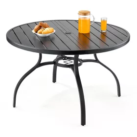   Kerti asztal 1200x725 mm kerek kültéri étkezőasztal 38 mm-es napernyőnyílással 68 kg teherbírás fekete