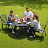 Kerti asztal 1200x725 mm kerek kültéri étkezőasztal 38 mm-es napernyőnyílással 68 kg teherbírás fekete