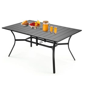   Kerti asztal 1500x960x725 mm téglalap alakú kerti étkezőasztal vízálló napernyő nyílással 68 kg teherbírás fekete