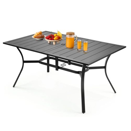 Kerti asztal 1500x960x725 mm téglalap alakú kerti étkezőasztal vízálló napernyő nyílással 68 kg teherbírás fekete