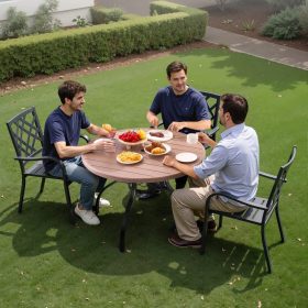   Kerti asztal 1035x720 mm kerek kültéri étkezőasztal vízálló, napernyőnyílással 68 kg teherbírás