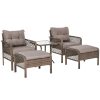 Rattan garden furniture set of 5 polyarttan armchairs with footrest brown