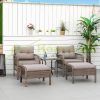 Rattan garden furniture set of 5 polyarttan armchairs with footrest brown