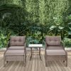 Rattan garden furniture set of 5 polyarttan armchairs with footrest brown