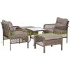 Rattan garden furniture set of 5 polyarttan armchairs with footrest brown