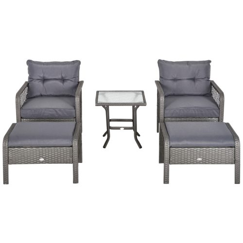 Rattan garden furniture set of 5 polyarttan armchairs with footrest, gray